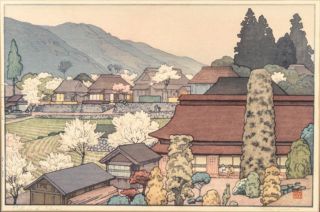 Village Of Plums By Toshi Yoshida Pencil Signed 1951 Japanese Woodblock Print