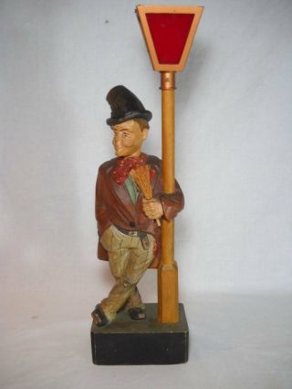 Scarce Vintage Karl Griesbaum Hand Carved Wood Whistler Auomaton Figure/lamp