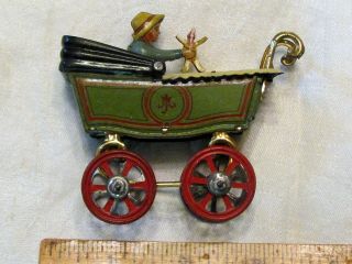 Tin Litho German Toy Baby Carriage,  Penny Toy,  Very Old,  Des Gesch