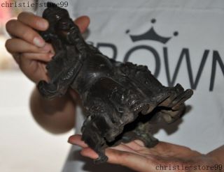 Antique Chinese pure Bronze Dragon sit Guan Gong Yu Guangong Warrior God Statue 10