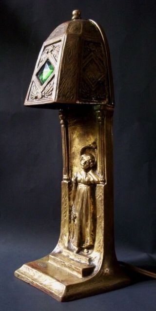 Vintage Jugendstil Austrian Bronze Jeweled Figural Lamp C.  1900