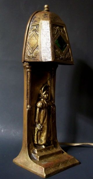 VINTAGE JUGENDSTIL AUSTRIAN BRONZE JEWELED FIGURAL LAMP C.  1900 3