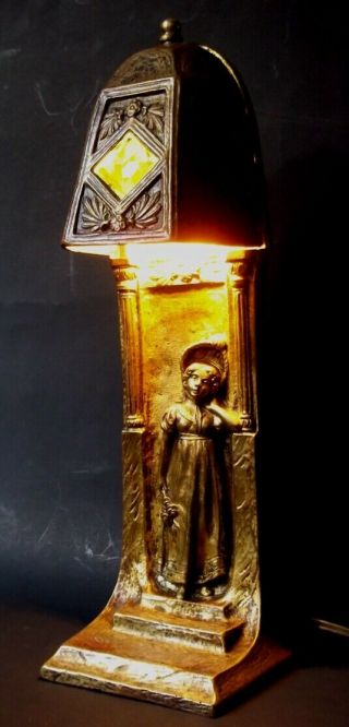 VINTAGE JUGENDSTIL AUSTRIAN BRONZE JEWELED FIGURAL LAMP C.  1900 4