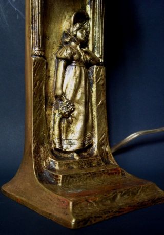 VINTAGE JUGENDSTIL AUSTRIAN BRONZE JEWELED FIGURAL LAMP C.  1900 8