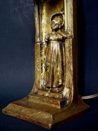 VINTAGE JUGENDSTIL AUSTRIAN BRONZE JEWELED FIGURAL LAMP C.  1900 9