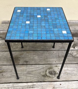 Paul Mccobb Style Mid Century Modern Tile Top Iron Table Glass Mosaic 1950’s