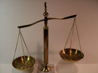 Vintage Brass And Marble Apothecary Scale Of Justice.  16 Inches Tall.