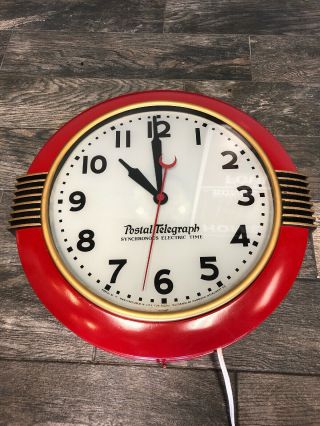 Vintage Postal Telegraph Electric Light Up Wall Clock Hammond 341 Art Deco