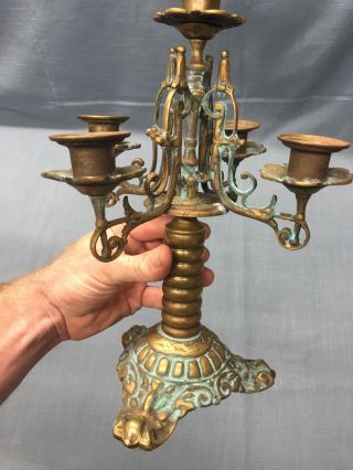 Pair Antique BRONZE / BRASS Candelabra ' s Ornate Great Patina (A7) 12