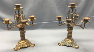 Pair Antique Bronze / Brass Candelabra 