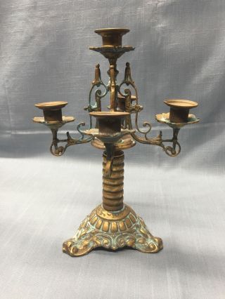 Pair Antique BRONZE / BRASS Candelabra ' s Ornate Great Patina (A7) 2