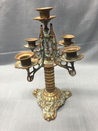 Pair Antique BRONZE / BRASS Candelabra ' s Ornate Great Patina (A7) 3