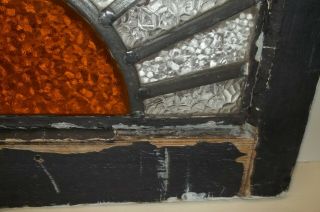 OLD LEADED STAINED GLASS WINDOW Sunrise 19 x 17 amber sun white/black 10