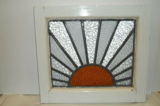 Old Leaded Stained Glass Window Sunrise 19 X 17 Amber Sun White/black