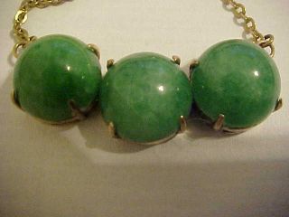 Antique Chinese Necklace With 3 Jade Cabachons 14k Mounting 18k Gold Chain