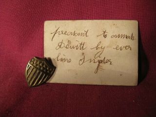 Civil War Union Shield Pin W Note Mentioning Freemont