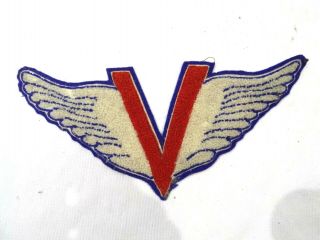 Large Ww2 Era Chenille Patch,  Flying " V " Victory Wings,  Very Patriotic