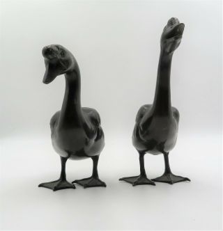 Wonderful Marked Antique Japanese Meiji Period Bronze Duck Statues