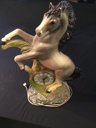 Vintage Chalk Ware Horse Clock From Rolling Rock Beer Headquarters Lobby