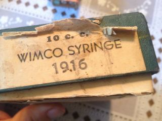 Antique/vintage Wimco 2 - Finger - Grip Veterinary Dial O Matic 10 Cc Syringe