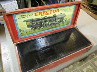 Vintage A.  C.  Gilbert Erector Set Locomotive Train Red Wooden Empty Box