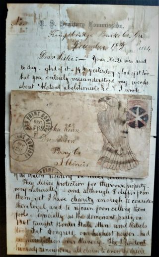 65 Civil War Patriotic - Rare Unique? Homemade Eagle Patriotic W/slavery Letter