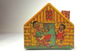 Very Rare 1930s J Chein Co.  Tin Litho Black Americana Log Cabin Coin Bank