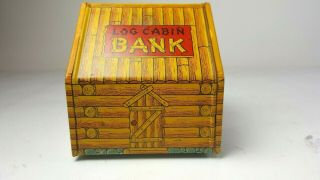 Very Rare 1930s J Chein Co.  Tin Litho Black Americana Log Cabin Coin Bank 3