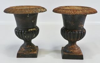 Antique French Medici Neoclassical Cast Iron Garden Urn Planter Set B