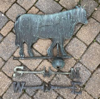 Vintage Copper Bull Steer Weathervane With Directionals And Ball Estate Find