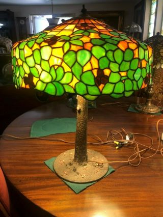 Antique Chicago Mosaic Cherry Tree Shade On A Tree Trunk Base