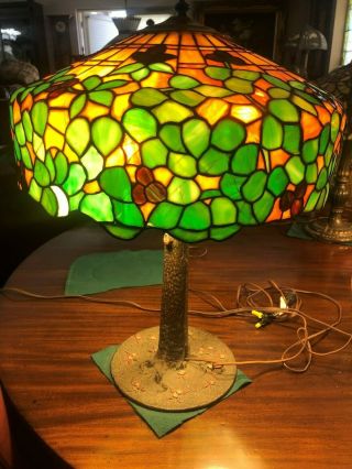 Antique Chicago Mosaic Cherry Tree Shade on a Tree Trunk Base 2