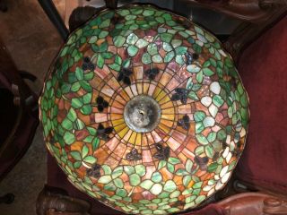 Antique Chicago Mosaic Cherry Tree Shade on a Tree Trunk Base 7