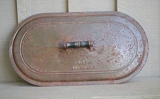 Old Vintage Primitive Steel Wash Tub Boiler Lid W Wooden Handle By Evans Bros.