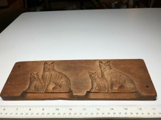 Antique Vintage Carved Wood Butter Mold Stamp Momma Cat And Kitten
