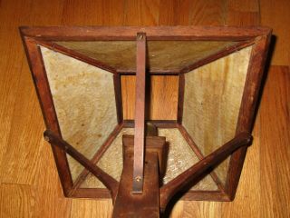 Antique Mission Oak American Arts & Crafts W.  B.  Brown Slag Glass Wood Table Lamp 10