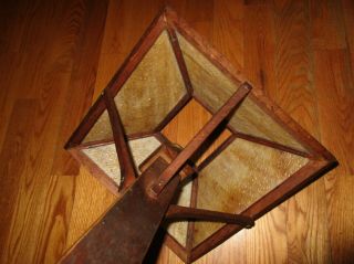 Antique Mission Oak American Arts & Crafts W.  B.  Brown Slag Glass Wood Table Lamp 11