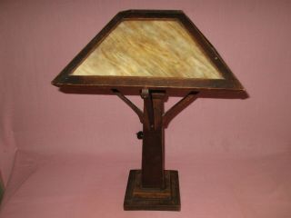 Antique Mission Oak American Arts & Crafts W.  B.  Brown Slag Glass Wood Table Lamp 3