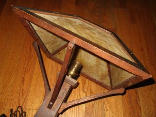 Antique Mission Oak American Arts & Crafts W.  B.  Brown Slag Glass Wood Table Lamp 9