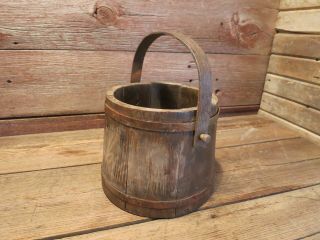 Vintage Primitive Rare Wooden Bucket Wood Decor