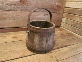 VINTAGE PRIMITIVE RARE WOODEN BUCKET WOOD DECOR 2