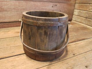 VINTAGE PRIMITIVE RARE WOODEN BUCKET WOOD DECOR 6