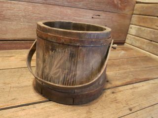 VINTAGE PRIMITIVE RARE WOODEN BUCKET WOOD DECOR 8