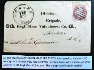65 Civil War Patriotic - Rare Preprinted 5th Regiment Mass Volunteers
