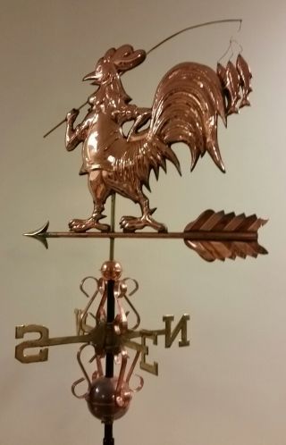 Unique Fishing Rooster Copper Weathervane,