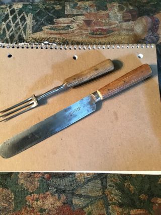 Revolutionary War 18th Century Cross Cut Handle Knife & Fork Cutlery Set
