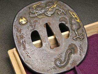 Dragon Katana Tsuba 18 - 19thc Japanese Edo Samurai Koshirae Antique