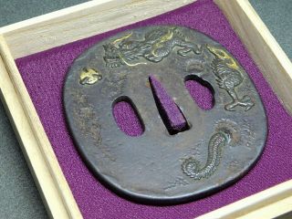 Dragon KATANA TSUBA 18 - 19thC Japanese Edo Samurai Koshirae Antique 2
