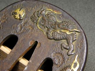 Dragon KATANA TSUBA 18 - 19thC Japanese Edo Samurai Koshirae Antique 4