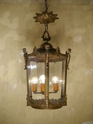 Antique Bronze Hanging Lantern Chandelier Lamp Foyer Brass Lustre Old